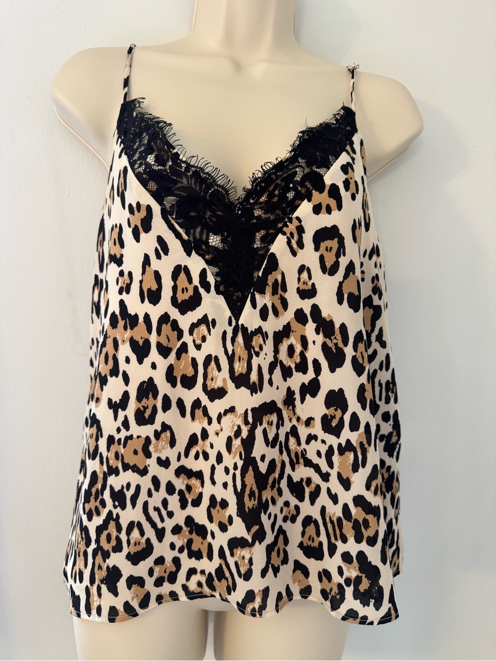 Socialite Leopard Lace Trim Slip Cami - Black & Tan
